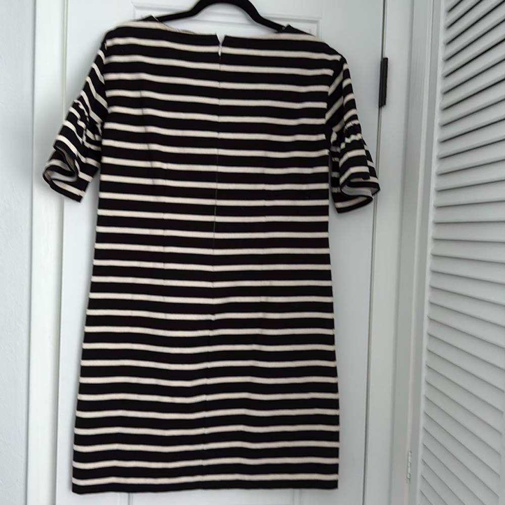 J. Crew Black and White Striped Ruffle Sleeve Dress Size Small Midi 100% Cotton - Picture 2 of 11